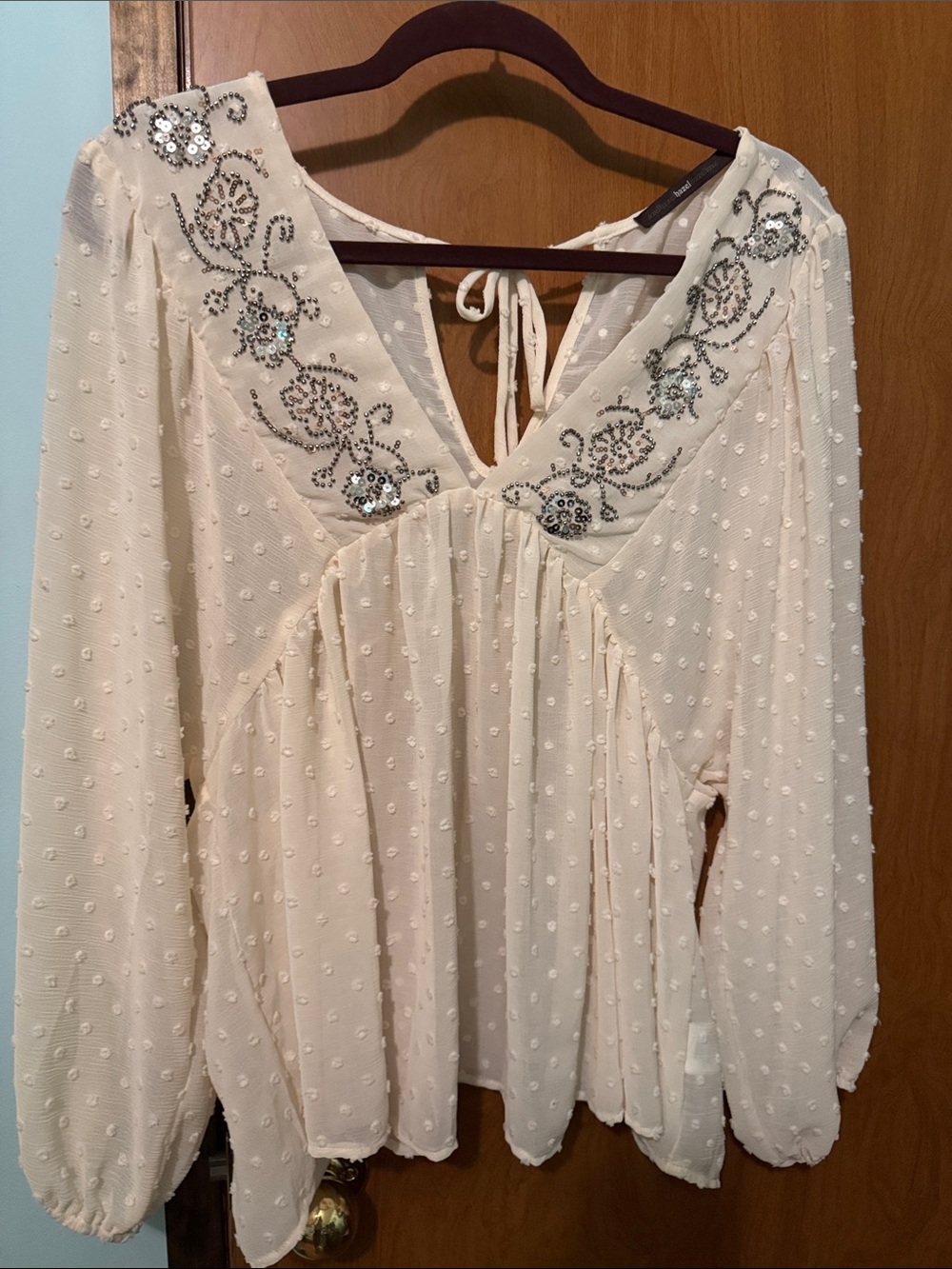 Ivory Embroidered Blouse with Sequin Detail
